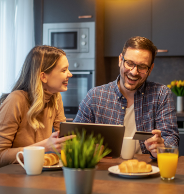 Couple having breakfast together.