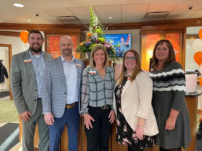 photo of 1st Source Bank's Kellen Van Hulle, Coley Pesce, Shelli Alexander, Becky Spicer, Lagena Frantz