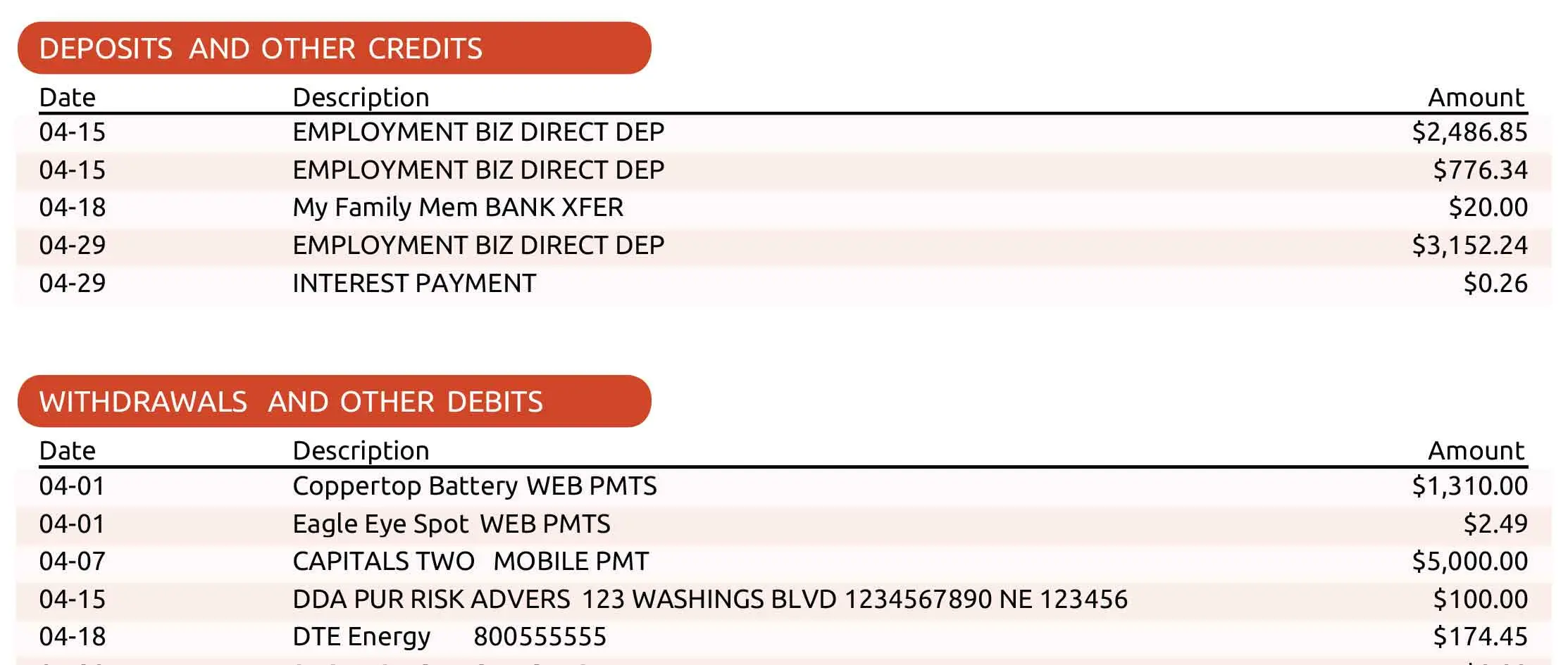 Transactions are highlighted