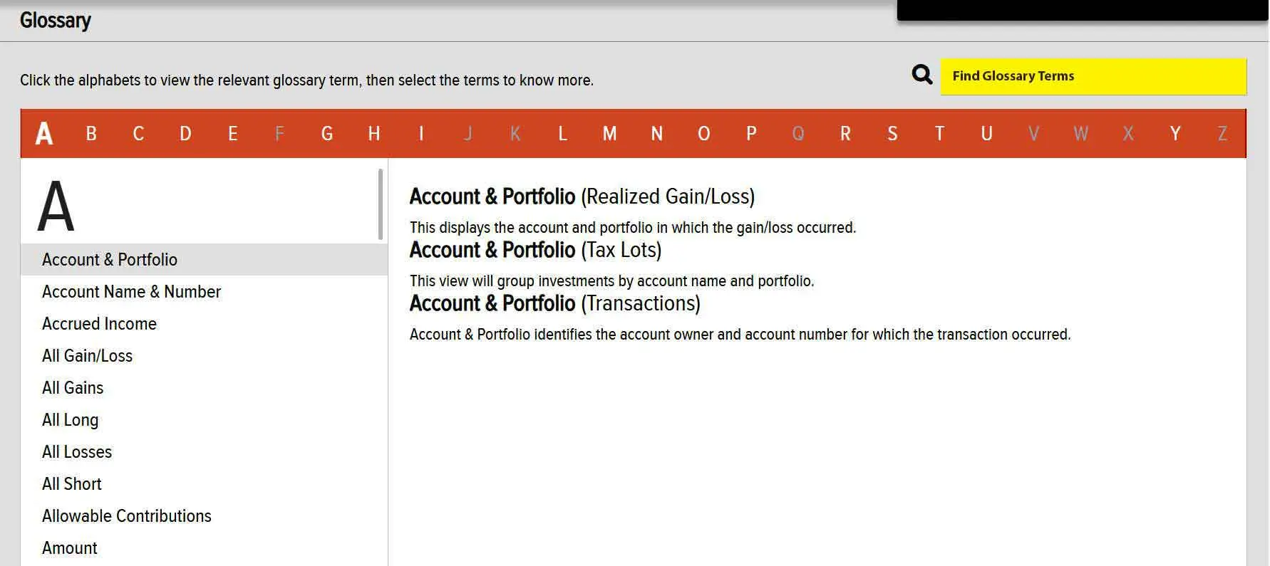 Comprehensive financial terms dictionary