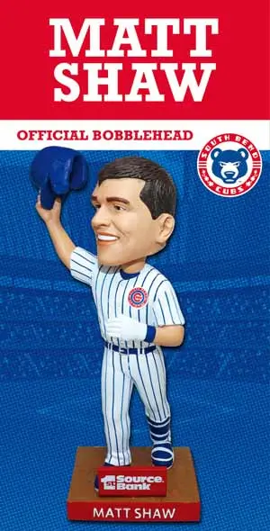 2025 South Bend Cubs bobblehead of Matt Shaw, presented by 1st Source Bank