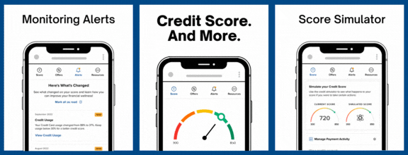 An animation showing the Credit Score tools in the 1st Source Bank online and mobile app