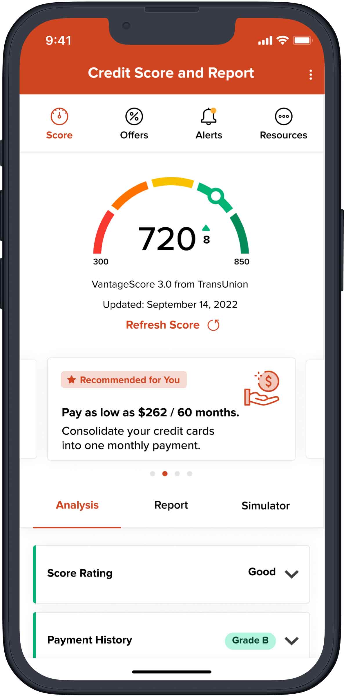 The 1st Source Bank app featuring Credit Score reviews and tips