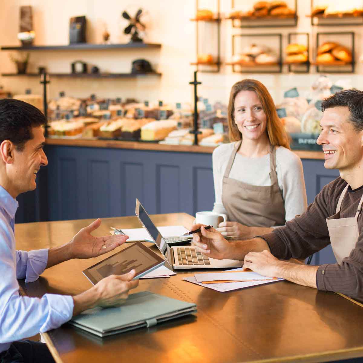 Bakery owners discuss succession planning and exit strategy with a 1st Source advisor