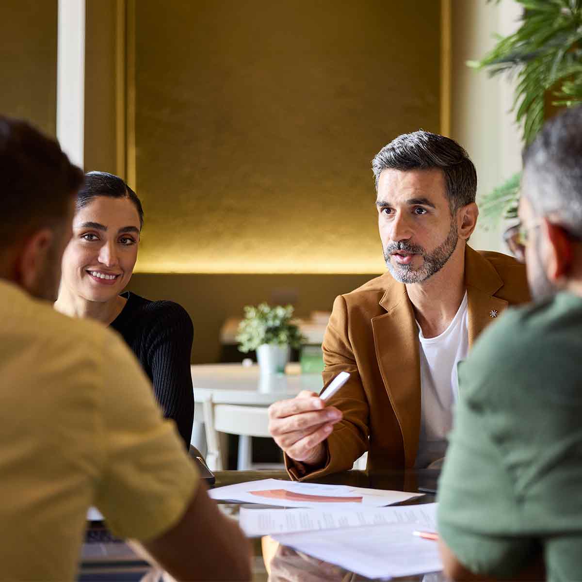 Family business meeting about ownership and succession planning